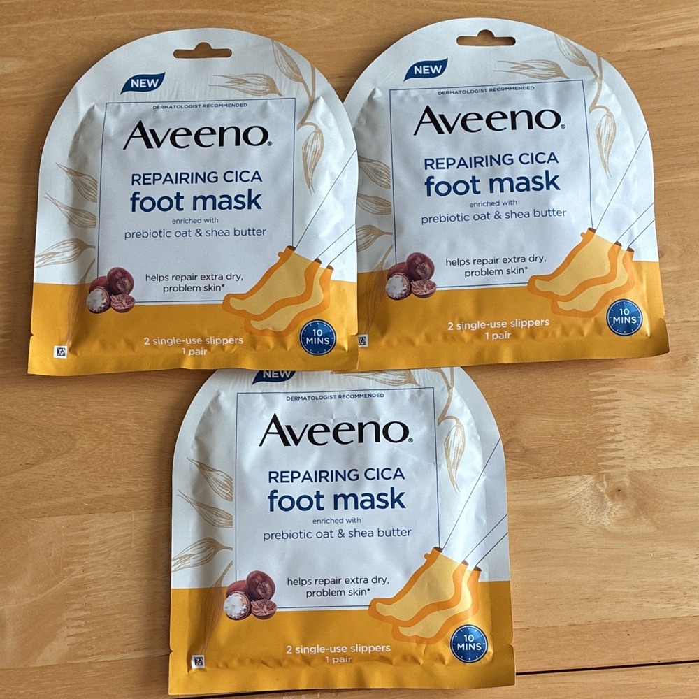 Aveeno Repairing Cica Foot Mask Moisturizing, Fragrance-Free 1pr Lot of 3